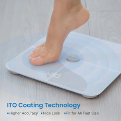 RENPHO SMART WIFI BODY SCALE - ITO GLASS - 13 METRICS - BLE - 3AAA - 11X11X1INCH/28X28X2.5CM - WHITE