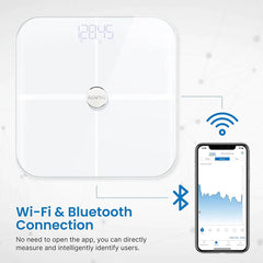 RENPHO SMART WIFI BODY SCALE - ITO GLASS - 13 METRICS - BLE - 3AAA - 11X11X1INCH/28X28X2.5CM - WHITE